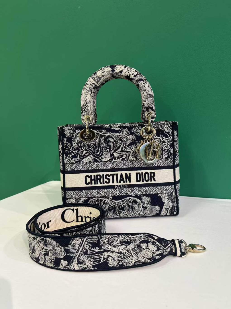 Authentic Dior Medium Lady D-Lite Bag – Embroidered Reverse Blue | Excellent Condition63227967202051110