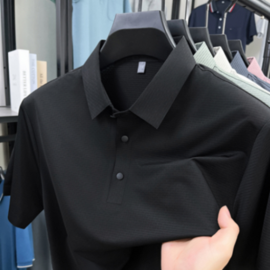 MOAIKA    New ice silk high-end seamless business collar T-shirt       Black63454942577026112