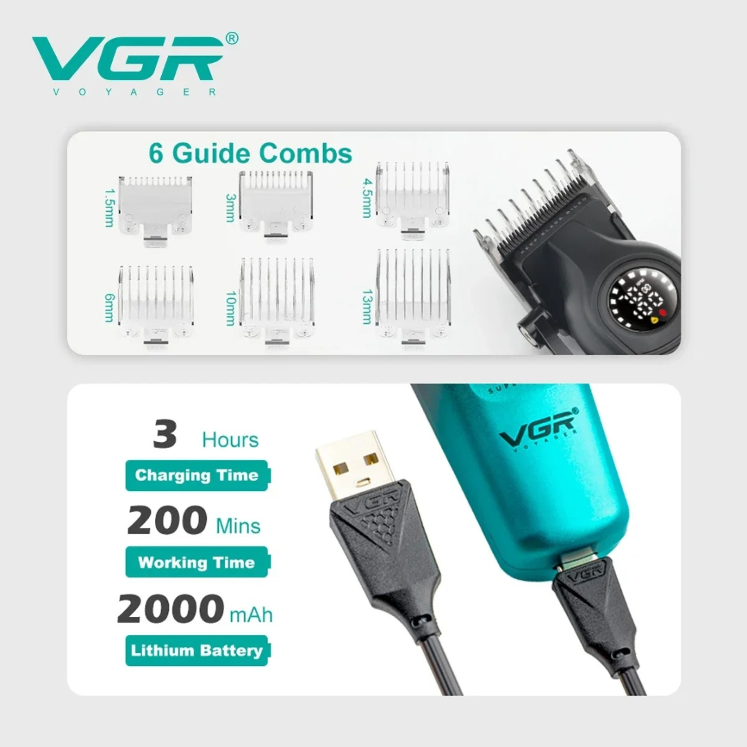 VGR V196 Hair Clipper for Men with DLC Blade  7000RPM LED Display Professional Barber Shop Cordless Hair Cutting Machine63203748294401112