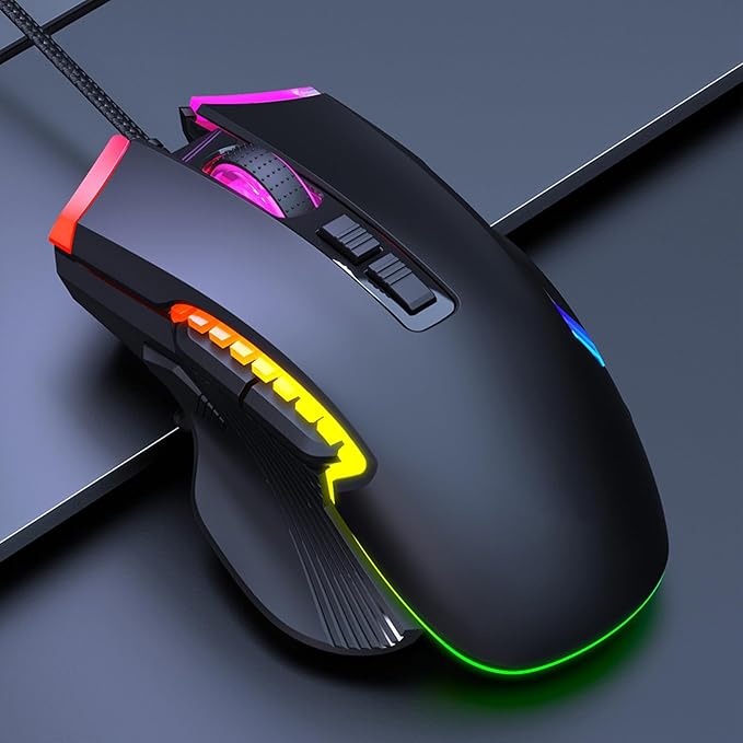 ماوس ألعاب USB سلكي، ماوس بصري للألعاب بستة إعدادات قابلة للتعديل لـ DPI مع 8 أزرار قابلة للبرمجة و13 وضع إضاءة خلفية، وزر إطلاق نار سريع LZ-08363680947626755110