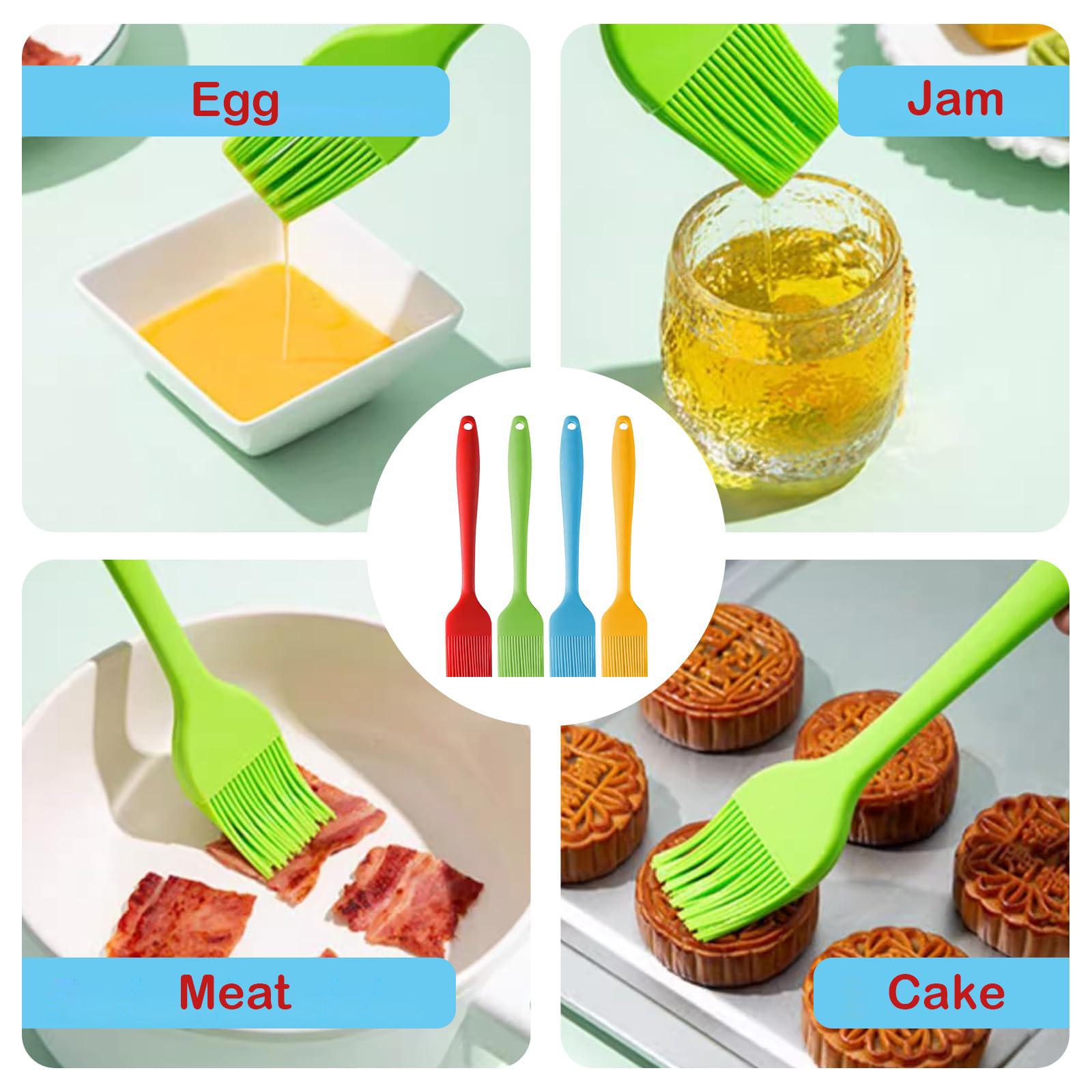 Blythornix Silicone Pastry Brushes for Baking and Cooking, Kitchen Food Basting Brushes for Grill with Long Handle Oil Brush Set63604429355137113