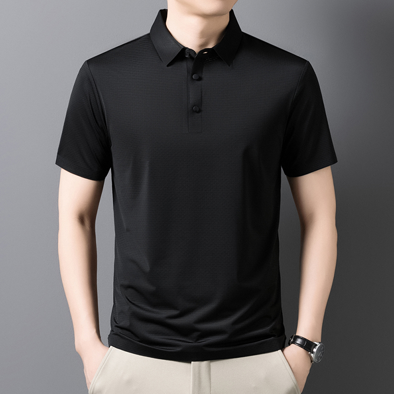 MOAIKA    New ice silk high-end seamless business collar T-shirt       Black634549425770261118