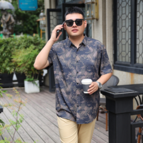 MOAIKA           Cool    fashionable    casual     wrinkle-free short-sleeve business floral shirt    purple634665309772831112