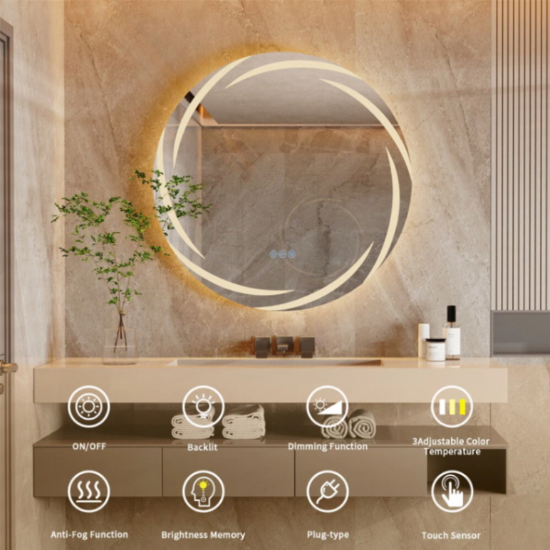 Bathroom Lighted LED Mirror Anti-fog Vanity Mirrors 3 Color Lights Wall Mirror63146168362755112