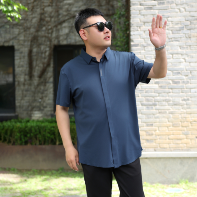 MOAIKA      Seamless soft and smooth shirt for men in solid color short sleeve        blue63524920915074113