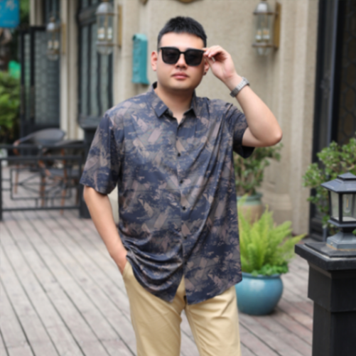 MOAIKA           Cool    fashionable    casual     wrinkle-free short-sleeve business floral shirt    purple63466530977283112