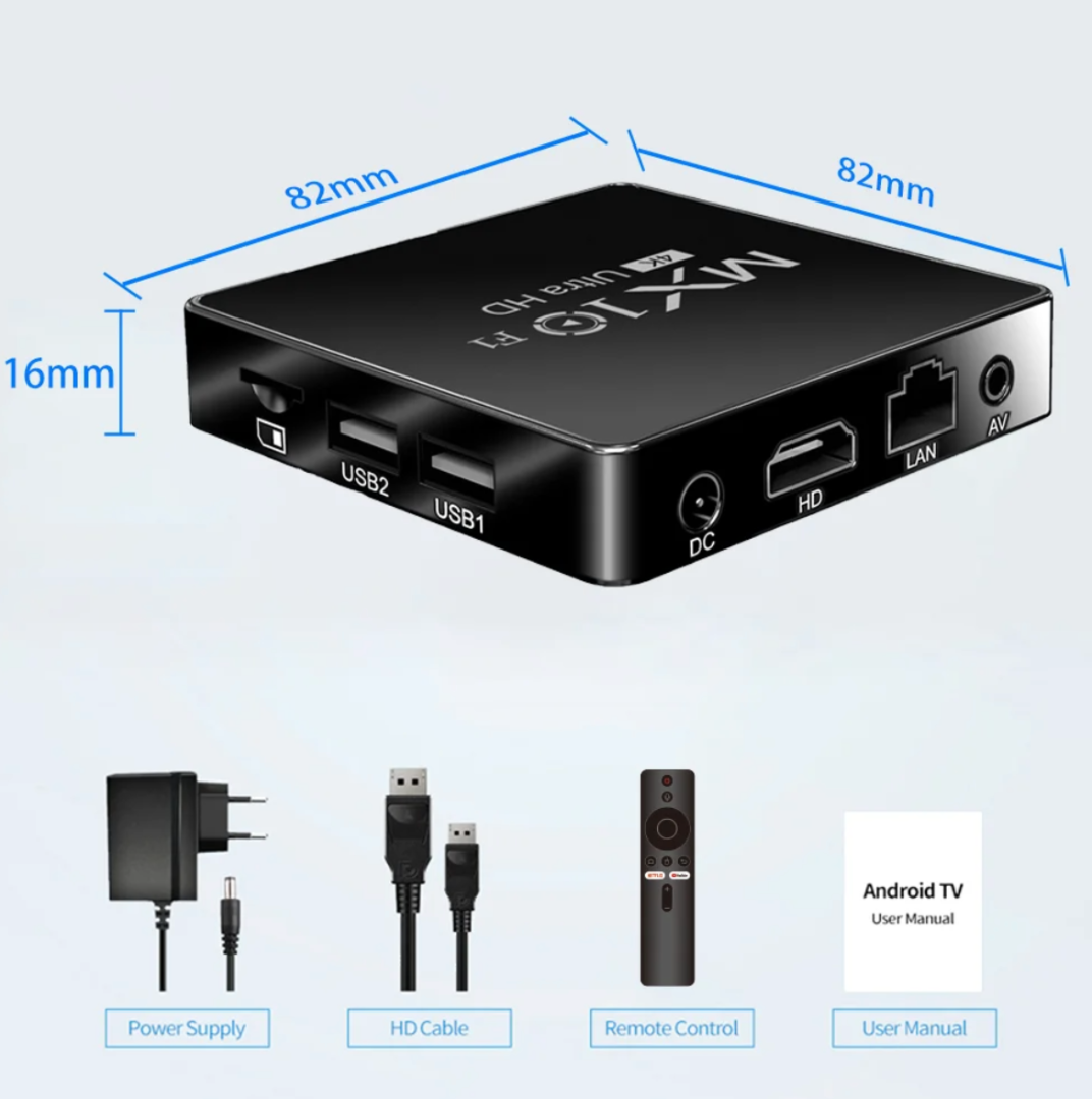 صندوق تلفاز ذكي MX10 F1، معالج Allwinner H313، معالج رسوميات Mali-G31، واي فاي 2.4 جيجاهرتز + بلوتوث 5.0، صندوق تلفاز يعمل بنظام أندرويد مع ذاكرة وصول عشوائي 2 جيجابايت وذاكرة فلاش EMMC سعة 16 جيجابايت63238455196929112